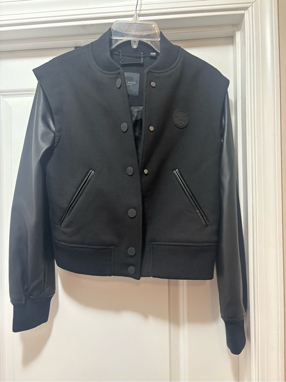 Ted Baker Black Women's Varsity Jacket with Faux Leather Sleeves